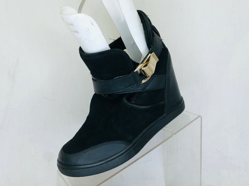 ALDO Womens Black Leather Suede Buckle Wedge Ankle Boots Bootie Size 8.5 M